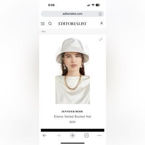 Jennifer Behr Ivory Elaine Bucket Hat with Veil